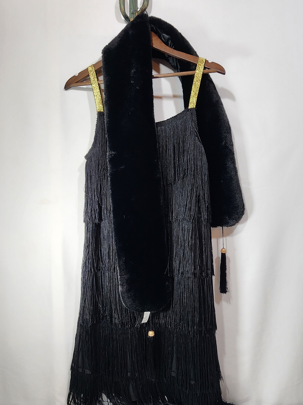 Flapper Dress Costume w/ Faux Fur Boa Stole Tassel Accent One Size fits most